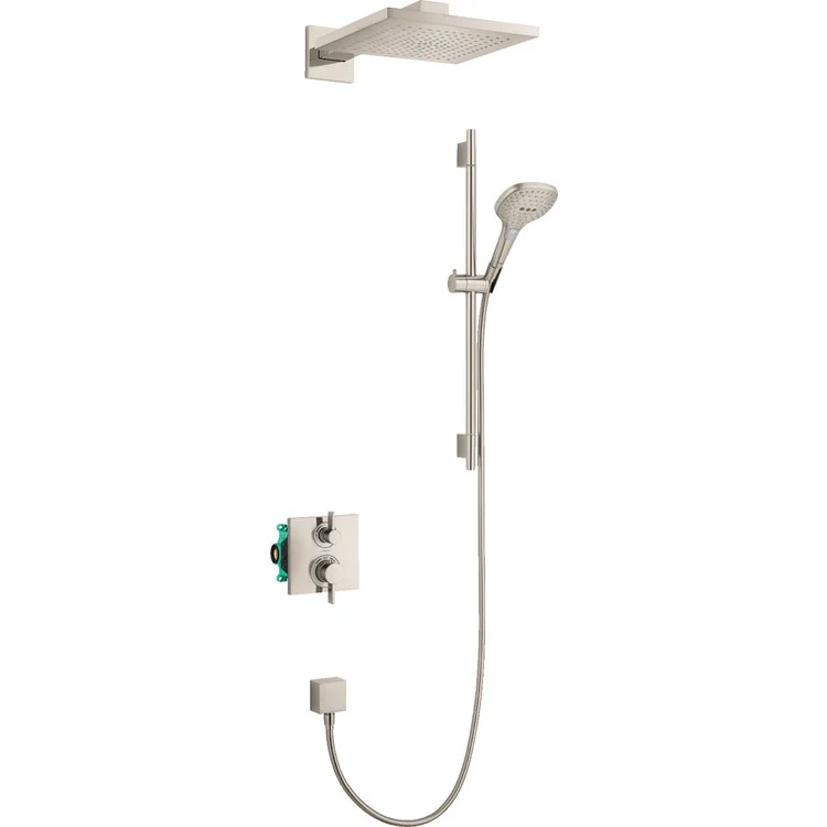 Shower System Raindance E 2 Lever Brushed Nickel 2.0 Gallon per Minute Includes Showerhead Handshower Wall Bar Shower Arm Thermostatic Trim Rough Wall Outlet and Handshower Hose - Frankwebs