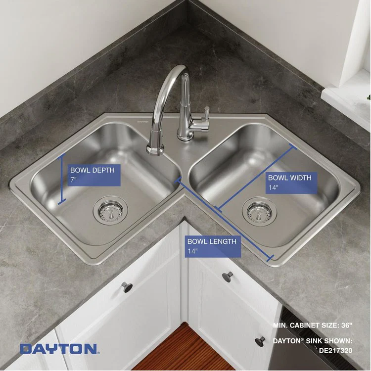 Kitchen Sink Dayton 32 x 32 Inch Double Bowl Equal Corner Elite Satin Corner - Frankwebs