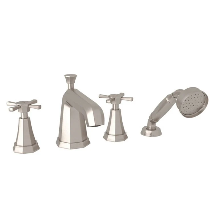 Tub Filler Deco Deck Mount with Handshower 2 Cross Fixed Spout Polished Nickel - Frankwebs