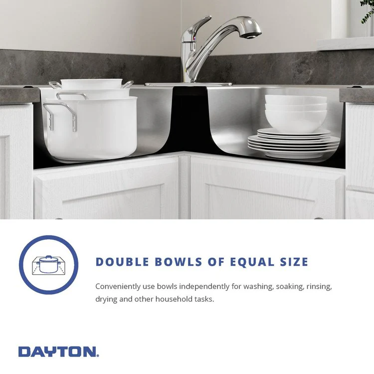 Kitchen Sink Dayton 32 x 32 Inch Double Bowl Equal Corner 3 Hole Elite Satin Corner - Frankwebs