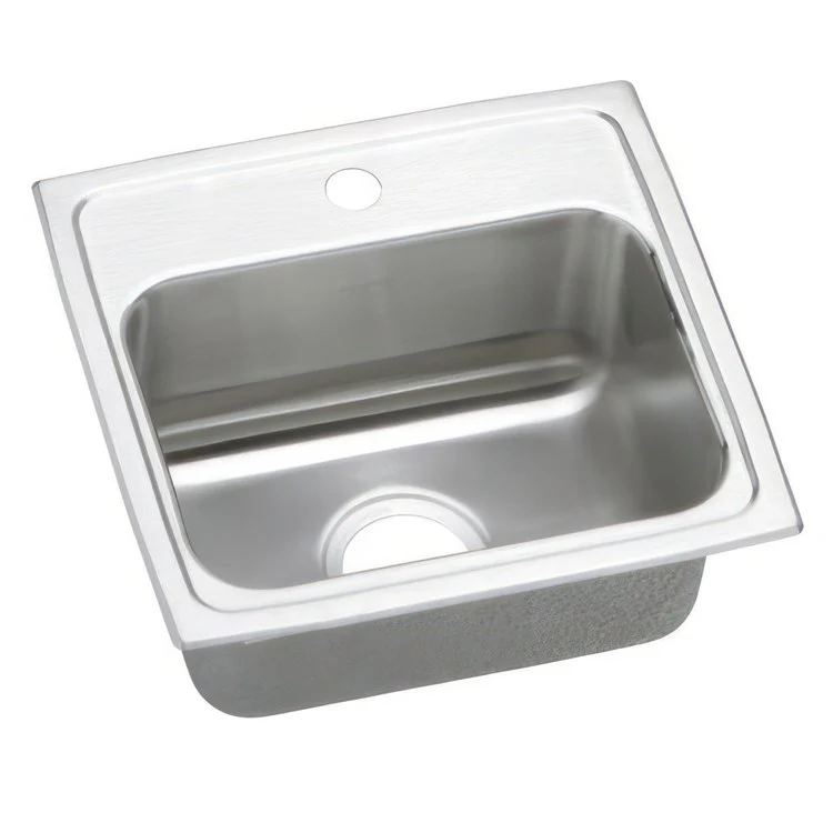 Kitchen Sink Lustertone Classic 17 x 16 Inch Single Bowl 1 Hole ADA Lustrous Satin Drop-In Rectangle Drain Location Center Depth 6-1/2 Inch Quick Clip Mounting System Bottom Only Pads - Frankwebs