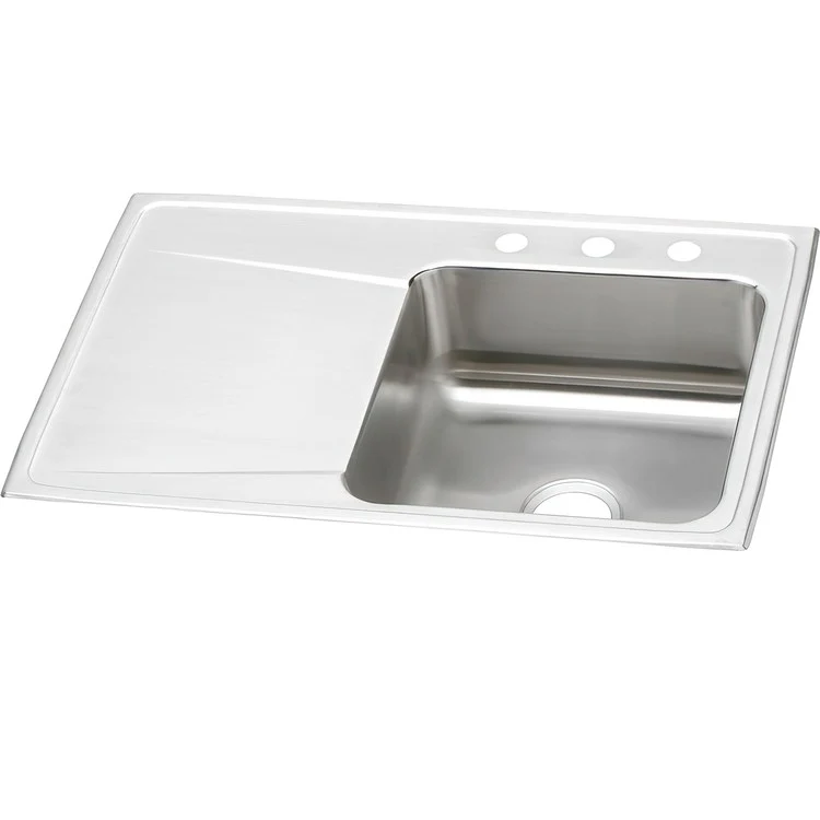 Kitchen Sink Lustertone Classic 33 x 22 Inch Single Bowl with Left Drainboard 4 Hole Lustrous Satin Drop-In - Frankwebs