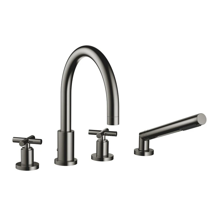 Tub Filler TARA Mixer for Deck Mount with Handshower 2 Cross Champagne - Frankwebs