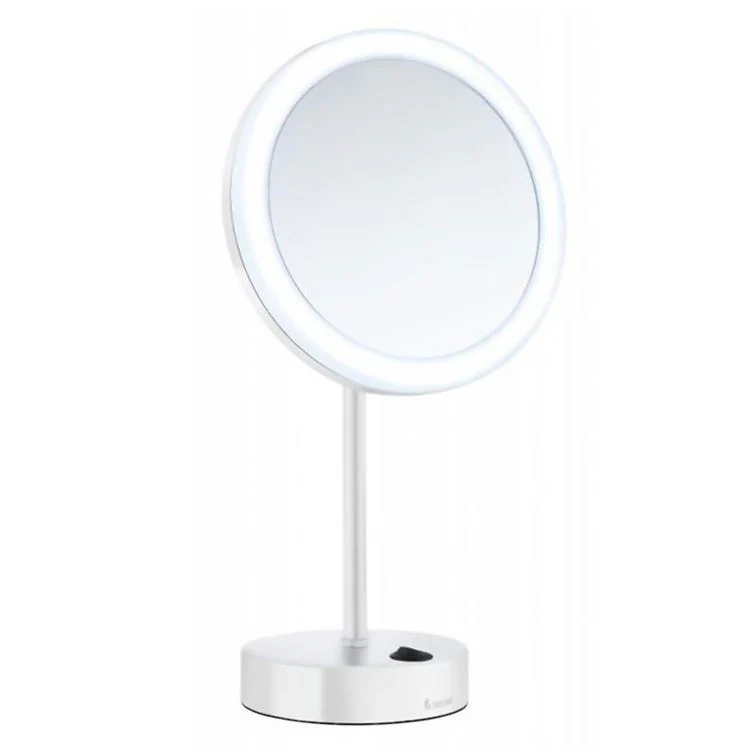 Shaving/Make Up Mirror Freestanding with Dual LED Light Black Round Framed 4-3/4 x 7-7/8 x 15 Inch - Frankwebs