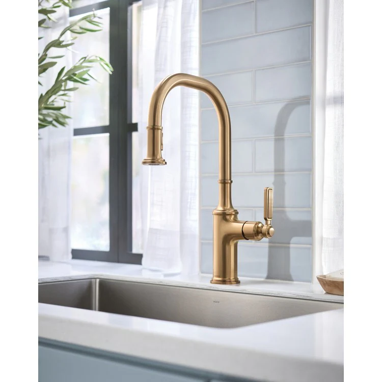 Kitchen Faucet Smyth 1 Lever ADA Bronzed Gold High Arc 1/3 Hole PowerBoost 1.5 Gallons per Minute - Frankwebs