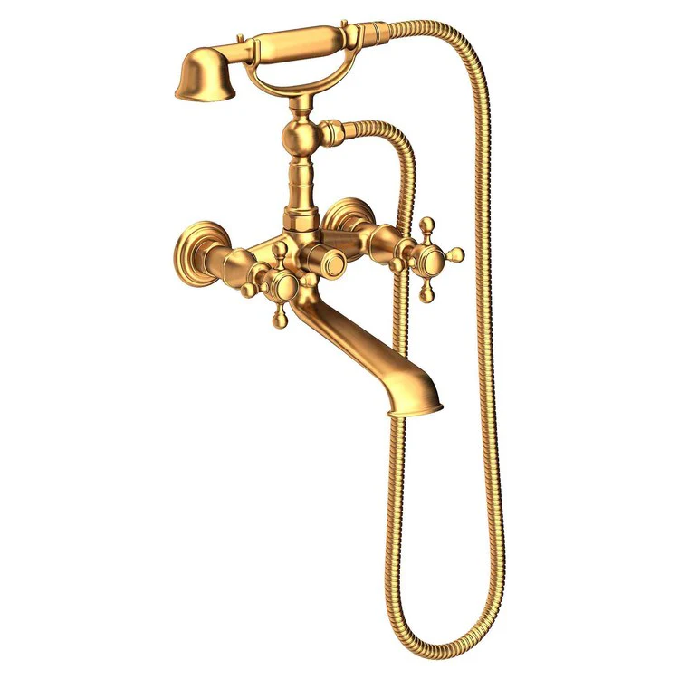 Tub Filler Victoria Wall Mount Exposed with Handshower 6 Inch Spread 2 Cross ADA Antique Brass 2 Hole - Frankwebs
