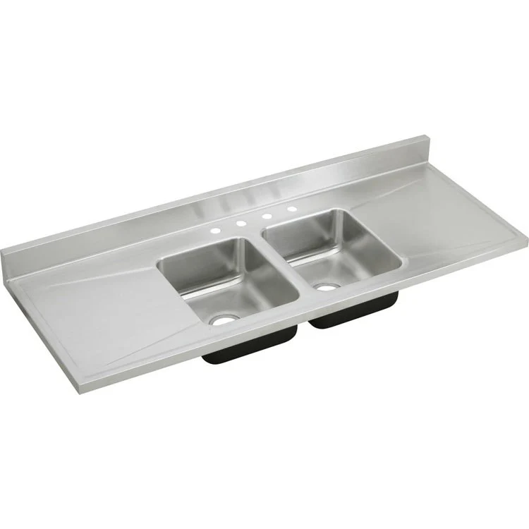 Lustertone Classic Double Bowl Stainless Steel Kitchen Sink with Backsplash/Drainboards/4 Holes - Frankwebs