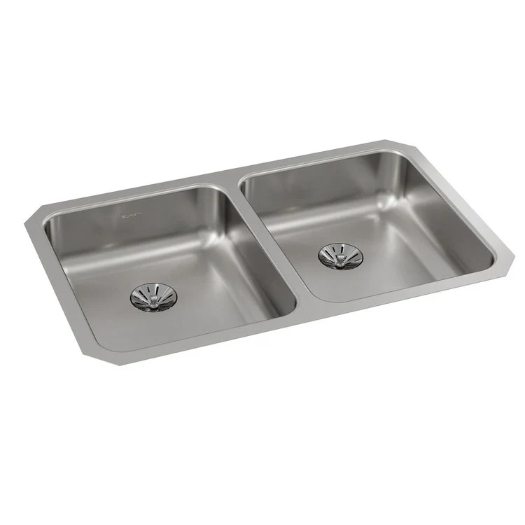 Kitchen Sink Lustertone Classic 30.75 x 18.5 Inch Double Bowl with Perfect Drain ADA Lustrous Satin Undermount Rectangle Drain Location Rear Center Depth 5-3/8 Inch Bottom Only Pads - Frankwebs