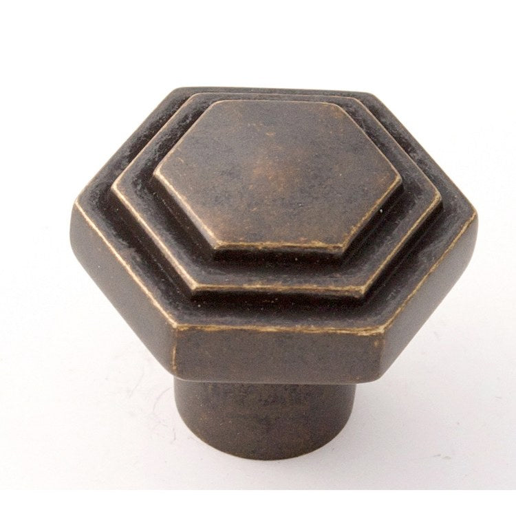 Knob Geometric Hexagon Bronze Brass 1-1/4 Inch 1-1/4 Inch 3/8 Inch - Frankwebs
