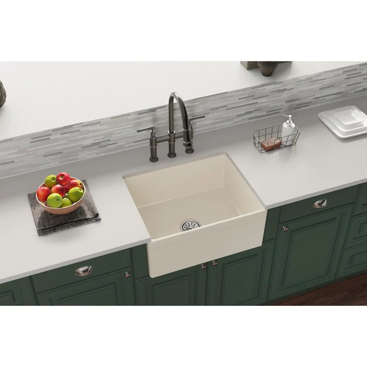 Kitchen Sink Fireclay 24.5 x 20 Inch Single Bowl Apron Front Biscuit Farmhouse Drain Location Center - Frankwebs