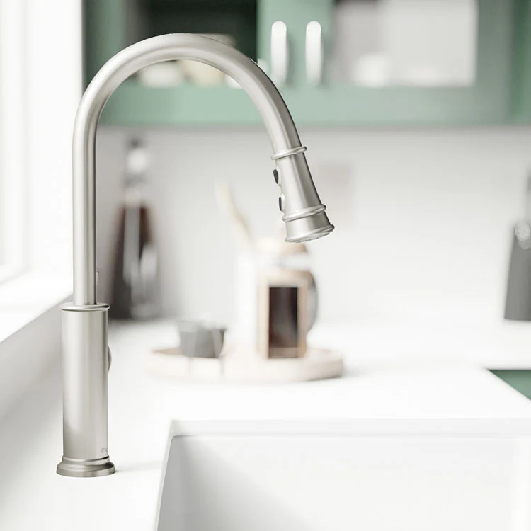 Kitchen Faucet Explore Deck Mount 1 Lever ADA Lustrous Steel Pull Down Spray 1 Hole Spout Height 17-7/8 Inch - Frankwebs