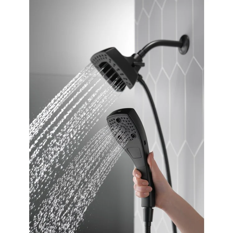 Handshower Combination In2ition Universal Showering Components H2Okinetic 2-In-1 Matte Black WaterSense 5 Function Includes 60-82 Inch Stretchable Metal Hose - Frankwebs