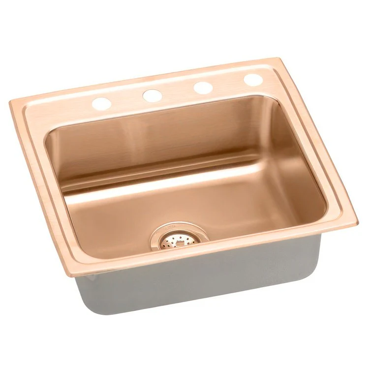 Kitchen Sink 22 x 19.5 Inch Single Bowl 3 Hole ADA Copper Drop-In Rectangle Drain Location Rear Center Depth 6 Inch Full Spray Sides and Bottom - Frankwebs