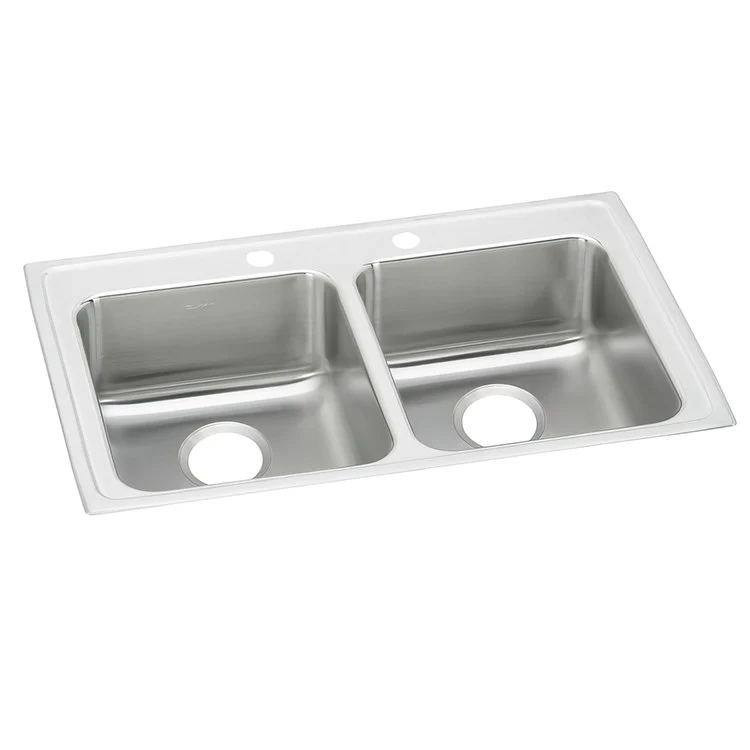 Kitchen Sink Lustertone Classic 29 x 22 Inch Double Bowl Equal MR2 Hole ADA Lustrous Satin Drop-In Rectangle Drain Location Rear Center Depth 6 Inch Bottom Only Pads - Frankwebs