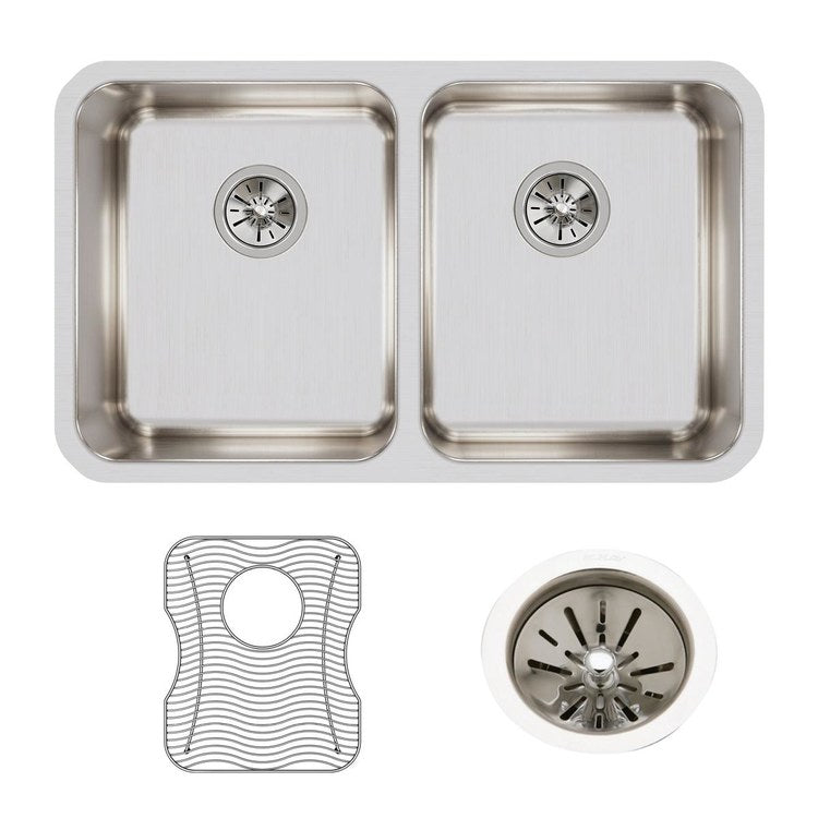 Kitchen Sink Lustertone Classic 30.75 x 18.5 Inch Depth 10 and 7-7/8 Inch Double Bowl Equal Kit Lustrous Satin Undermount Drain Location Rear Center - Frankwebs