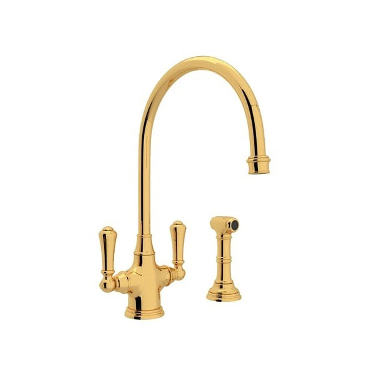 Kitchen Faucet Georgian Era 2 Lever Unlacquered Brass C-Spout 1.8 Gallons per Minute - Frankwebs