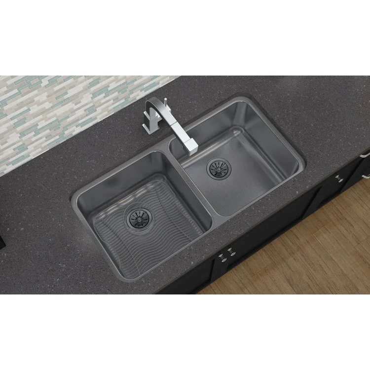 Kitchen Sink Lustertone Classic 35.75 x 18.5 Inch Double Bowl Equal Lustrous Satin Undermount - Frankwebs