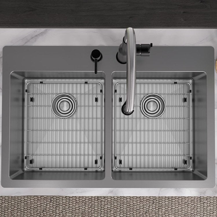 Kitchen Sink Crosstown 33 x 22 Inch Double Bowl Equal Kit 2 Hole Polished Satin Drop-In Undermount - Frankwebs