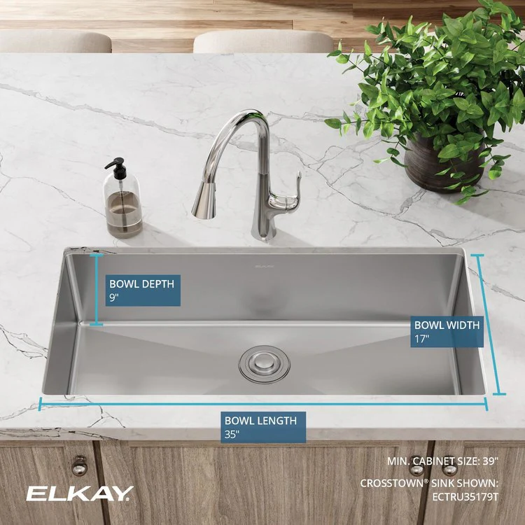 Kitchen Sink Crosstown 36.5 x 18.5 Inch Single Bowl Polished Satin Undermount Drain Location Rear Center Includes 10000003456 Template - Frankwebs