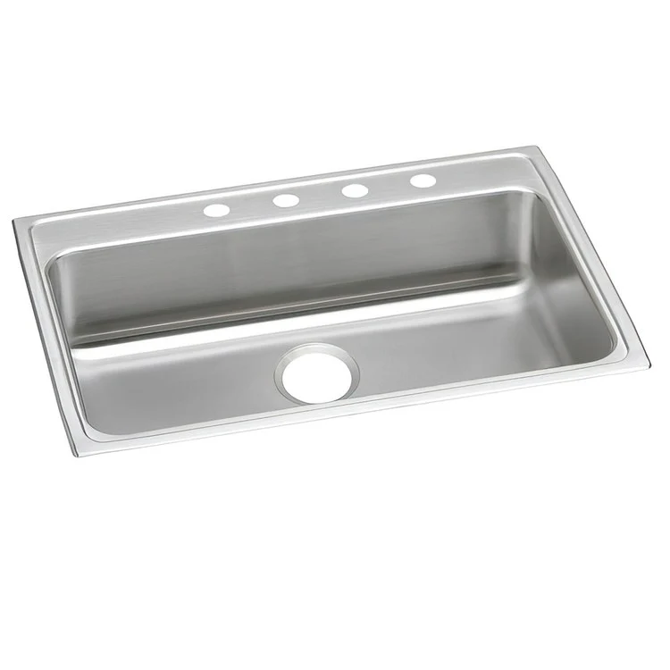 Kitchen Sink Lustertone Classic 31 x 22 Inch Single Bowl 4 Hole ADA Lustrous Satin Drop-In Rectangle Drain Location Rear Center Depth 5 Inch Bottom Only Pads - Frankwebs