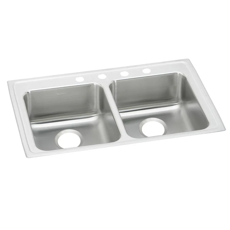 Kitchen Sink Lustertone Classic 33 x 21.25 Inch Double Bowl Equal 1 Hole ADA Lustrous Satin Drop-In Rectangle Drain Location Rear Center Depth 5 Inch Bottom Only Pads - Frankwebs