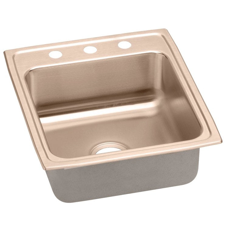 Kitchen Sink 19.5 x 22 Inch Single Bowl 3 Hole ADA Copper Drop-In Rectangle Drain Location Rear Center Depth 5 Inch Full Spray Sides and Bottom - Frankwebs