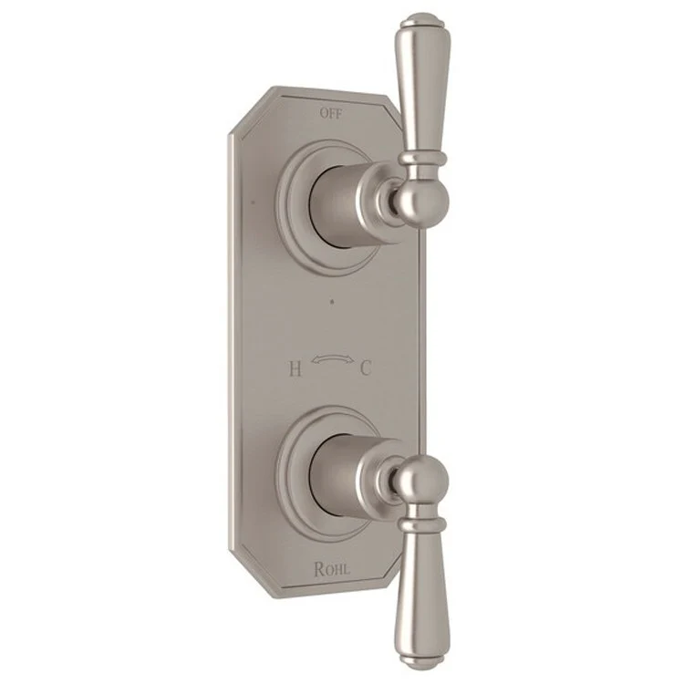 Thermostatic Trim Edwardian 1/2 Inch with Diverter Flat Edge 2 Lever Satin Nickel Brass - Frankwebs