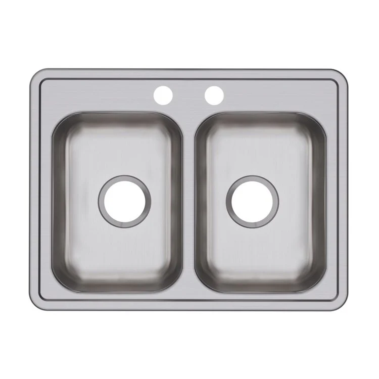 Kitchen Sink Dayton 25 x 19 Inch Double Bowl Equal 2 Hole ADA Satin Drop-In Rectangle Drain Location Center Depth 6-1/3 Inch Bottom Only Pads - Frankwebs
