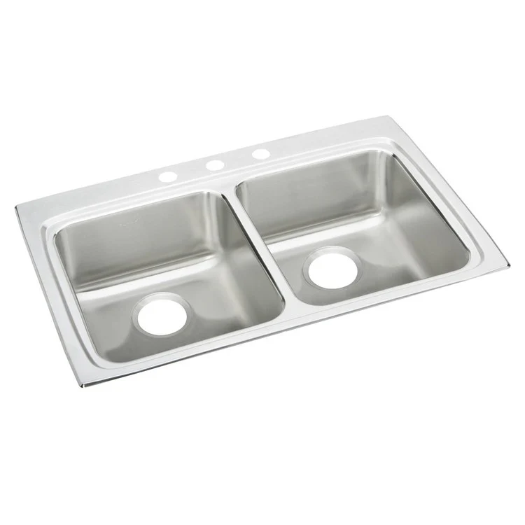 Kitchen Sink Lustertone Classic 33 x 22 Inch Double Bowl Equal ADA Lustrous Satin Drop-In Rectangle Drain Location Rear Center Depth 5 Inch Bottom Only Pads - Frankwebs