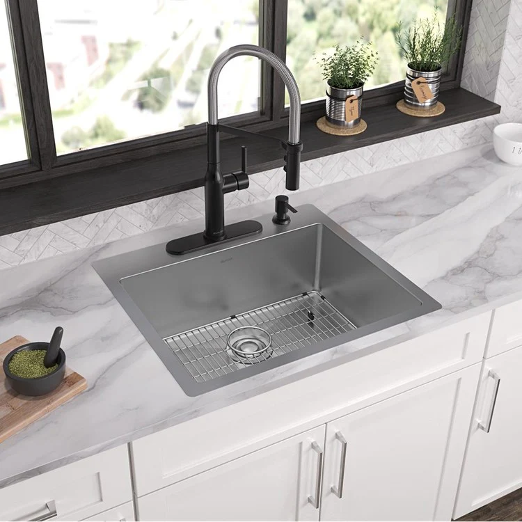 Kitchen Sink Crosstown 25 x 22 Inch Single Bowl 4 Hole Polished Satin Drop-In Undermount - Frankwebs