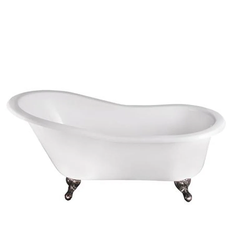 Freestanding Tub Griffin 61 Inch Slipper Oval Cast Iron White/Black Ball and Claw Feet No Faucet Holes - Frankwebs