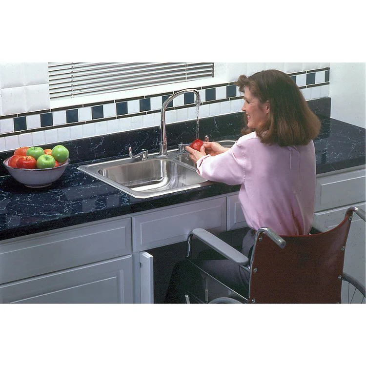 Kitchen Sink Celebrity 33 x 21.25 Inch Double Bowl ADA Brushed Satin Drop-In Rectangle Drain Location Rear Center Depth 5-3/8 Inch Bottom Only Pads - Frankwebs