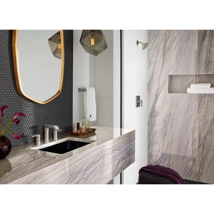 Lavatory Faucet Genta LX Widespread 8 to 16 Inch Spread 2 Lever ADA WaterSense Brushed Nickel 1.2 Gallons per Minute - Frankwebs