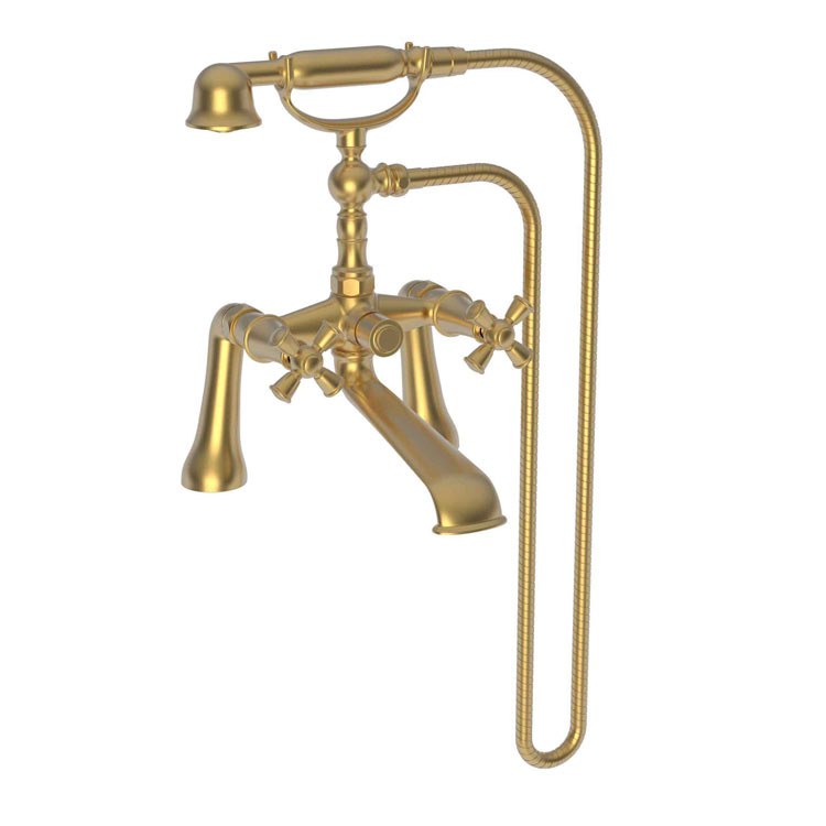 Tub Filler Aylesbury Deck Mount Exposed with Handshower 7-1/4 Inch Spread 2 Cross ADA Satin Bronze PVD 2 Hole - Frankwebs