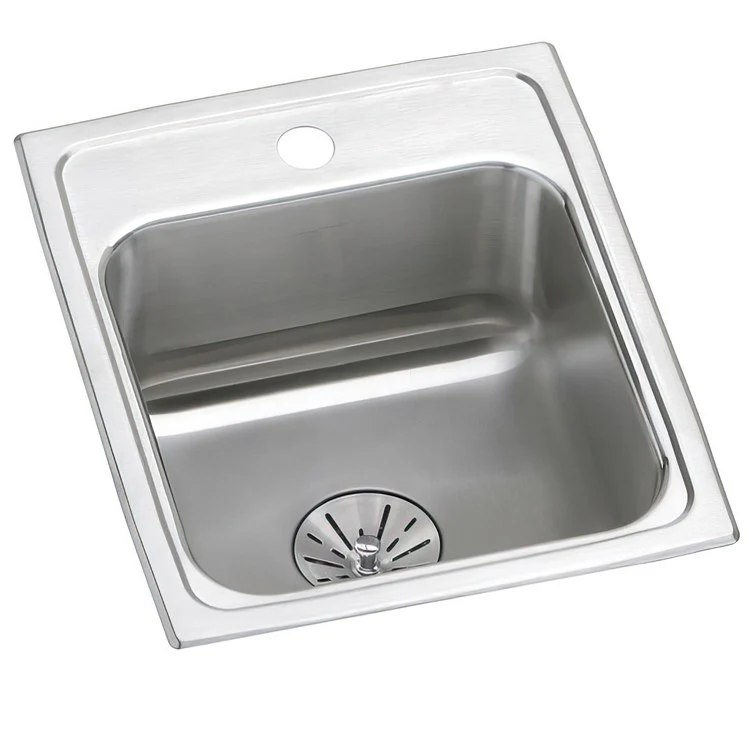 Kitchen Sink Lustertone 15 x 17.5 Inch Single Bowl with Perfect Drain 1 Hole ADA Lustrous Satin Top Mount Square Drain Location Center Depth 6-1/2 Inch Full Spray Sides and Bottom - Frankwebs