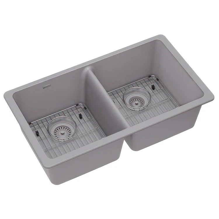 Sink Kit Quartz Classic Equal 33 x 18.5 Inch Double Bowl White Two Bottom Grids Two Drains Cleaning Kit - Frankwebs
