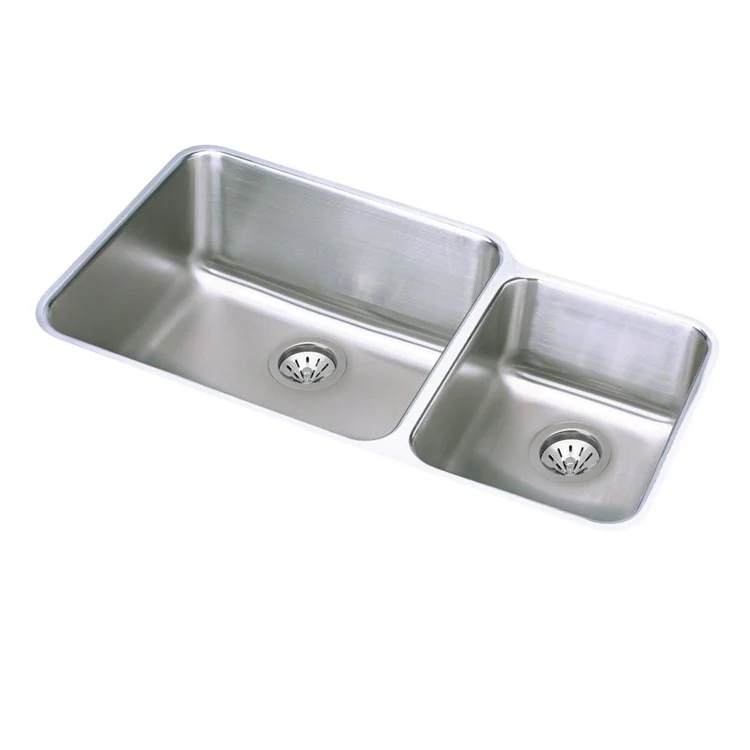 Kitchen Sink Lustertone Classic 35 x 20.5 Inch Double Bowl Kit Offset 60/40 Lustrous Highlighted Satin Undermount - Frankwebs