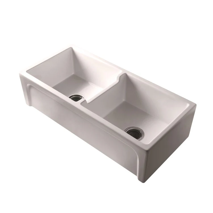 Kitchen Sink 39-1/2L x 18-1/2W Inch Double Bowl Myron Farmer Bisque Rectangle - Frankwebs