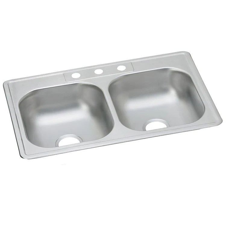 Kitchen Sink Dayton 33 x 22 Inch Double Bowl Equal 3 Hole ADA Satin Drop-In Rectangle Drain Location Center Depth 6-4/7 Inch Multiple of 50 Bottom Only Pads - Frankwebs