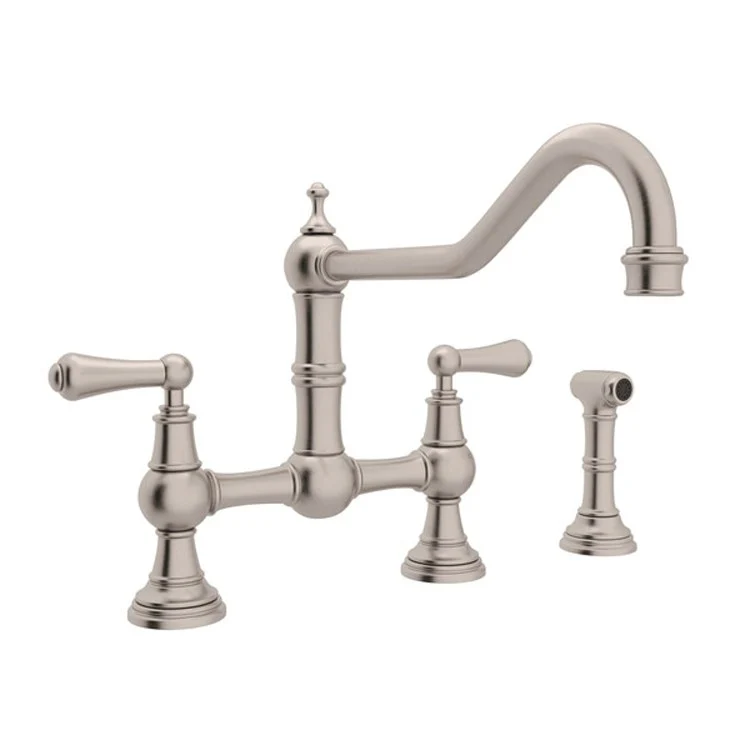 Kitchen Faucet Edwardian 8 Inch Spread 2 Lever Unlacquered Brass Bridge Swivel Column Spout 1.8 Gallons per Minute - Frankwebs