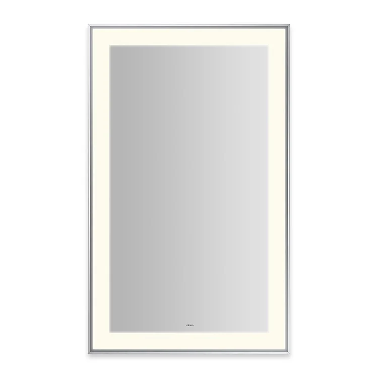 Wall Mirror Sculpt 25W x 41H Inch Chrome Slim Museum Frame Lighted Rectangular - Frankwebs