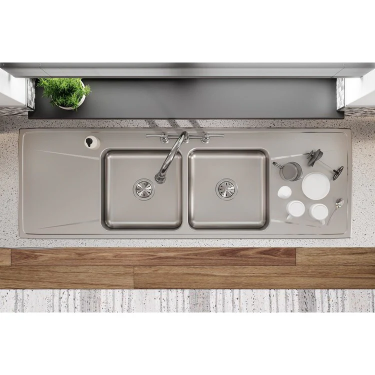 Kitchen Sink Lustertone Classic 66 x 22 Inch Double Bowl Equal with 2 Drain Board 3 Hole Lustrous Satin Drop-In - Frankwebs