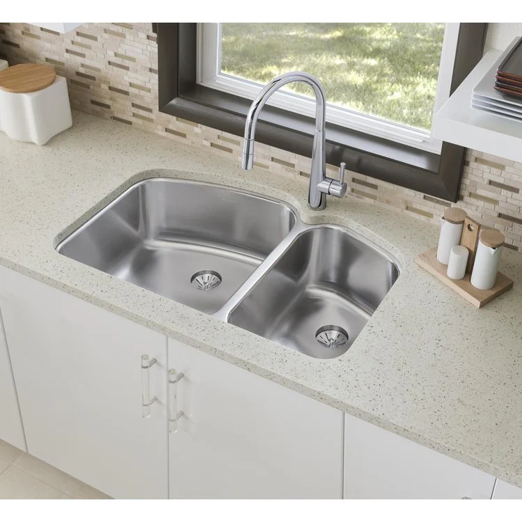 Kitchen Sink Lustertone Classic 33 x 21 Inch Double Bowl 60/40 with Perfect Drain Lustrous Satin Undermount - Frankwebs