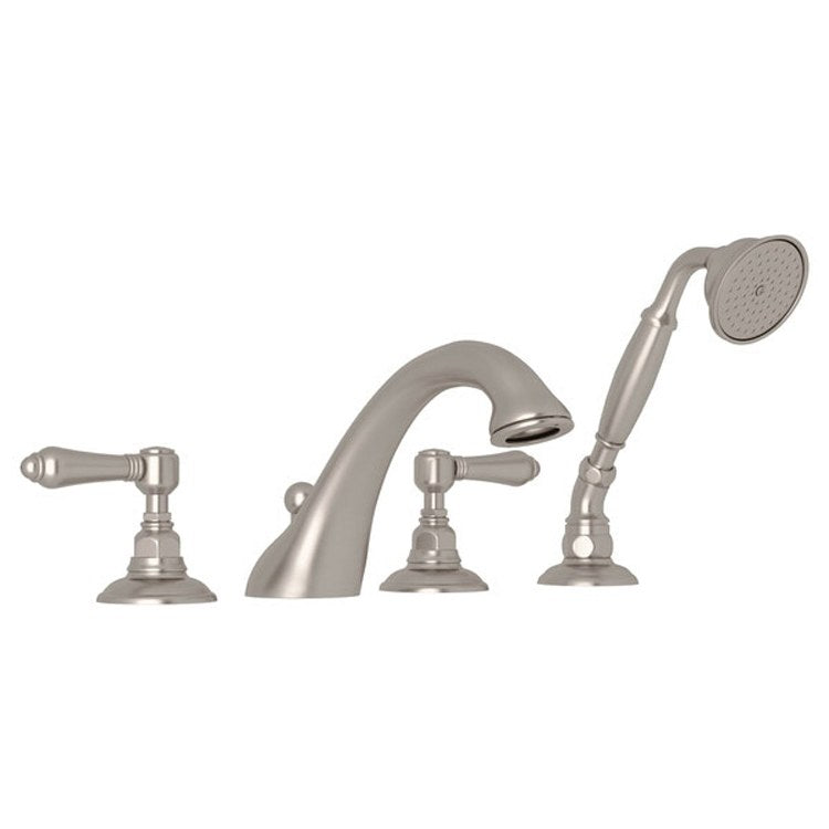 Tub Filler Viaggio Deck Mount with Handshower 2 Metal Lever C-Spout Satin Nickel - Frankwebs