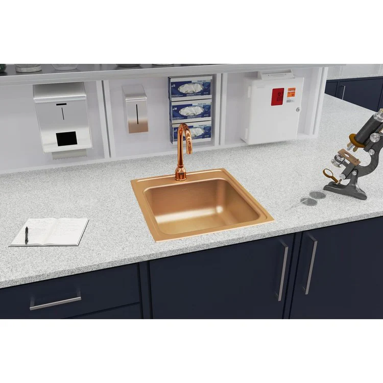 Kitchen Sink 19.5 x 22 Inch Single Bowl OS4 Hole Copper Drop-In CuVerro Antimicrobial Copper Drain Location Center Bottom Only Pads - Frankwebs