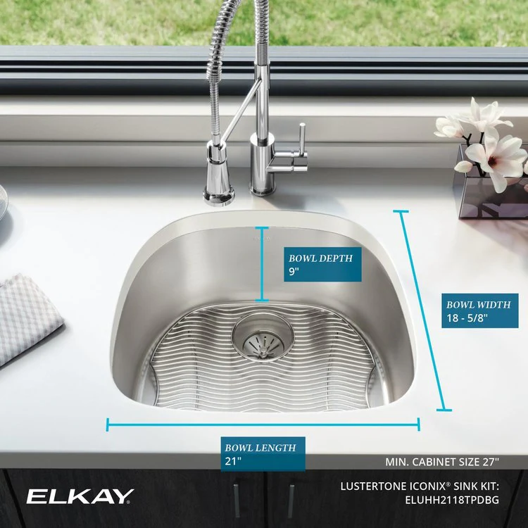 Sink Kit Lustertone Iconix Perfect Drain 23.625 x 21.25 Inch Single Bowl Luminous Satin One LKWOBG2118SS Bottom Grid One LKPD1 Perfect Drain and Strainer - Frankwebs