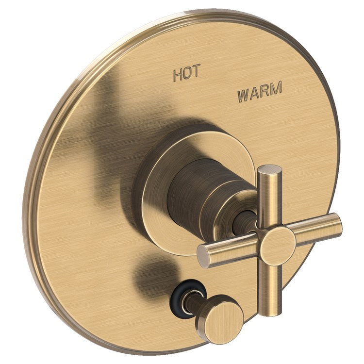 East Linear Pressure Balance Tub/Shower Valve Trim Only with Cross Handle - French Gold PVD - Frankwebs
