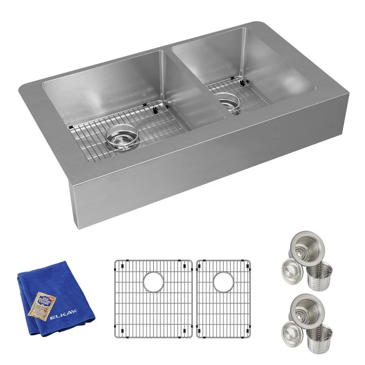 Kitchen Sink Crosstown 36 x 20.25 Inch Double Bowl 60/40 Kit Polished Satin Farmhouse - Frankwebs