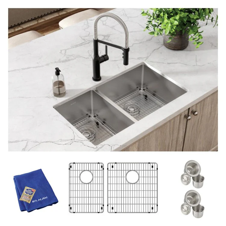 Kitchen Sink Crosstown 31.5 x 18.5 Inch Double Bowl 40/60 Kit Polished Satin Undermount - Frankwebs