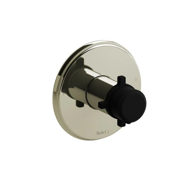Thermostatic and Pressure Balance Valve Trim Momenti 1/2 Inch Round 2-Way No Share 3 Function 1 Cross Brushed Gold/Black 6.0 Gallons per Minute - Frankwebs